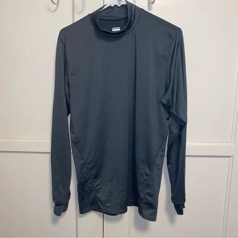Nike Pro Large Fitted Long Sleeve Mock Neck Tee - Gray - Picture 1 of 11